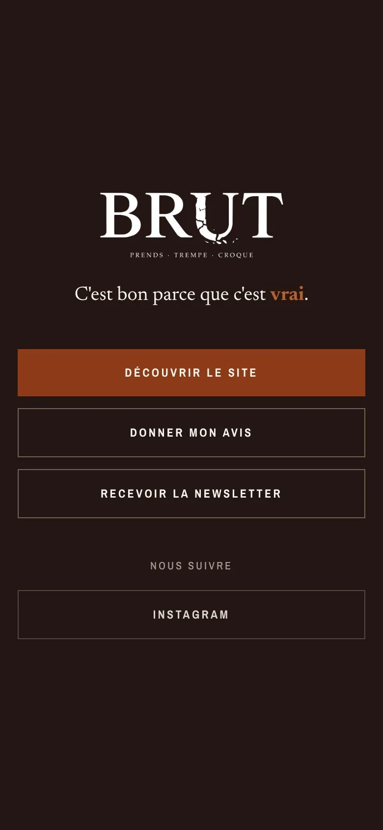 The /qr page on a phone: links to the site, the review page, the newsletter and Instagram.
